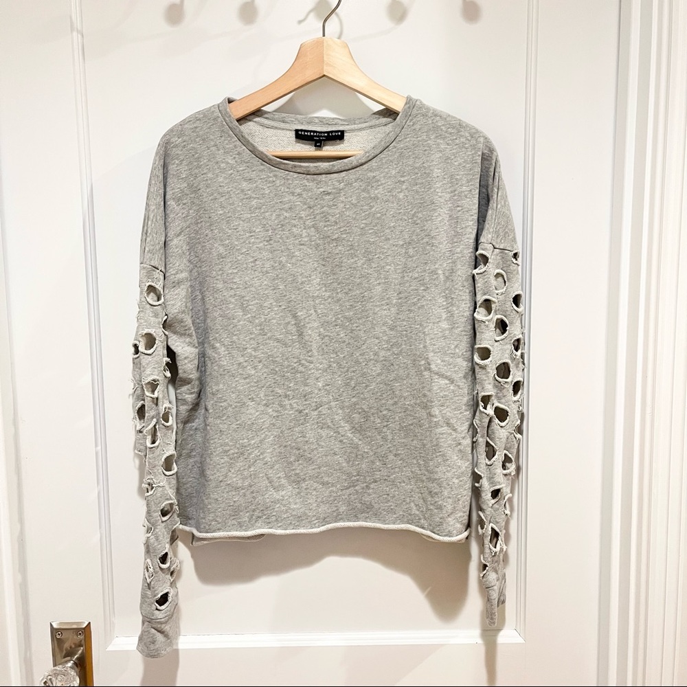Generation Love Gray Crewneck Sweatshirt Sleeve Cutouts XS